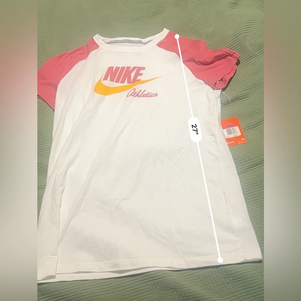 Nike Athletics T-Shirt White Body & Pink Raglan Sleeves  NWT Size L